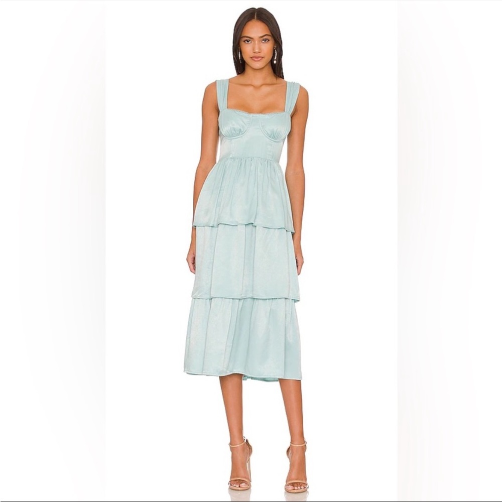 WEWOREWHAT Corset Ruffle Midi Dress in Blue